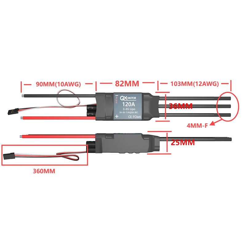QX-MOTOR 120A ESC  5A BEC 3-6S lipo   Brushless electronic speed controller for 80mm 90mm EDF Brushless Motor