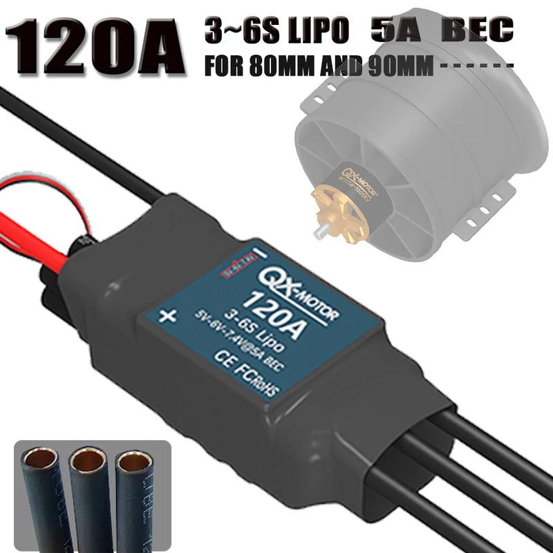 QX-MOTOR 120A ESC  5A BEC 3-6S lipo   Brushless electronic speed controller for 80mm 90mm EDF Brushless Motor